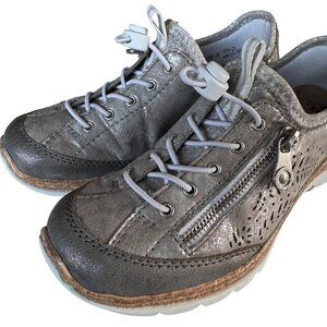 Rieker Nikita Trainer Womens Silver Leather Sneakers 36 US 6 Side Zipper Lace-Up